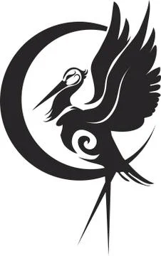 Black stork logo, isolated object on a white background, vector illustration, Stock Illustration