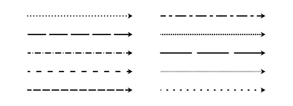 Black straight thin arrow set. Long thin arrow collection. Doodle sketched Illustrazione stock