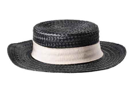 Black straw hat isolated on white background Stock Photos