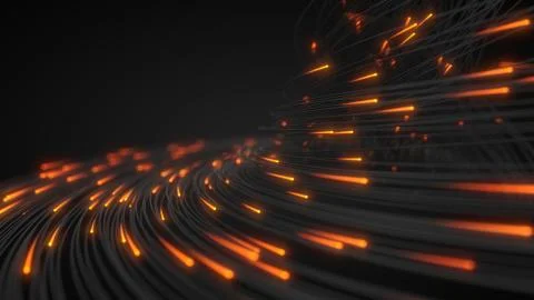 Black strings with glowing heads in dark. 3d illustration Stock Illustration