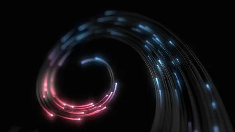 Black strings with glowing pink and blue heads in dark. 3d illustration Stock Illustration