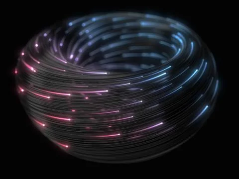Black strings with glowing pink and blue heads in dark. 3d illustration Stock Illustration