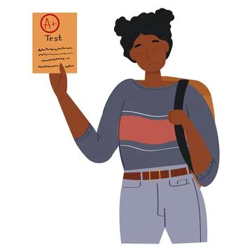 A black student holding a test paper. Stock Illustration