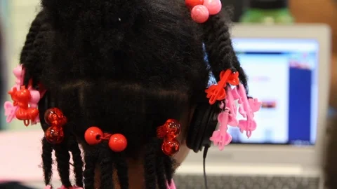 Black student on school computer Stock Footage 92496650