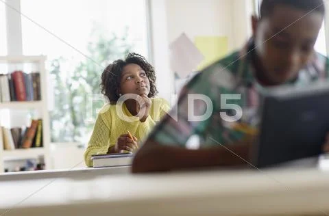 Black Student Thinking In Classroom