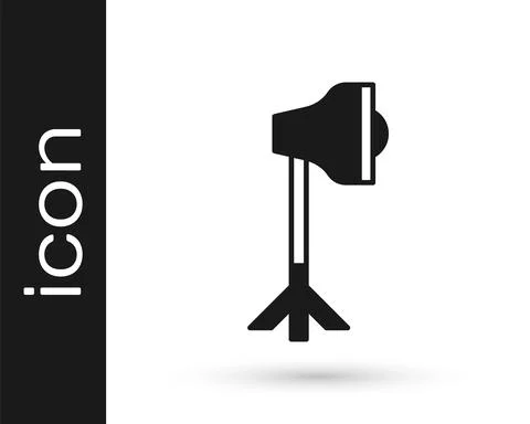 Black Studio light bulb in softbox icon isolated on white background. Shadow Illustrazione stock