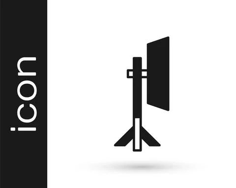 Black Studio light bulb in softbox icon isolated on white background. Shadow Illustrazione stock