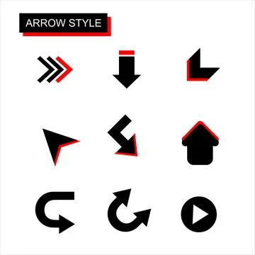 Black style arrow icon set. Simple circle shape internet button Illustrazione stock