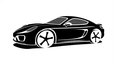 Black Stylized Car, Side view, Three-quarter view. Fast Racing car. Sport car Stock Illustration