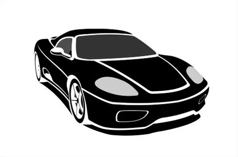 Black Stylized Car, Side view, Three-quarter view. Fast Racing car. Sport car Stock Illustration