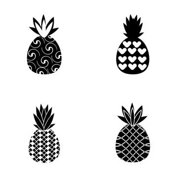 Black stylized pineapple fruit icons with patterns Stockillustratie