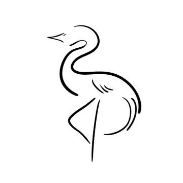 Black stylized stork on a white background. Stock Illustration