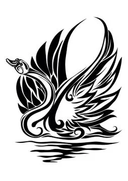 Black stylized swan, graphics, devotion, fidelity, nobility, isolated object on Stock-Illustration
