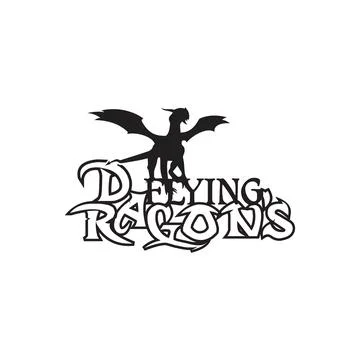 Black stylized vector illustrations of dragon flying with letter element desi Stock Illustration