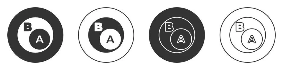 Black Subsets, mathematics, a is subset of b icon isolated on white background Illustrazione stock
