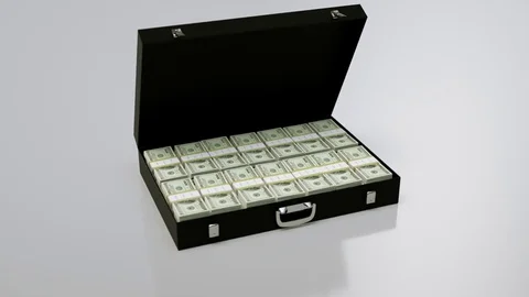 Black Suitcase full of Dollars Appears than Opens. Stock Footage 75928746