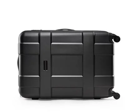 Black suitcase plastic. lying on its side Stock Photos