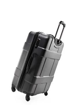 Black suitcase plastic on two wheels Stock Photos