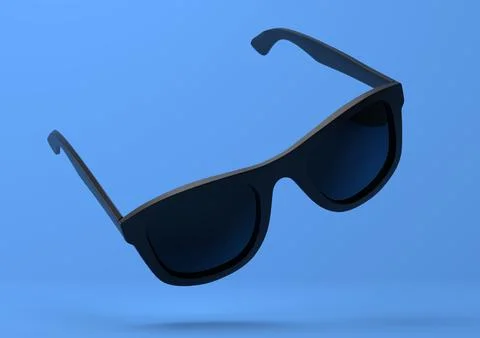 Black summer sunglasses falling down on a pastel bright blue background Stock Illustration