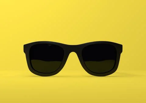 Black summer sunglasses falling down on a pastel bright yellow background Stock Illustration