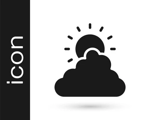 Black Sun and cloud weather icon isolated on white background. Vector Stock Illustration