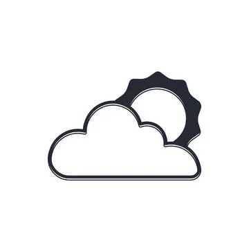 Black Sun and cloud weather icon isolated on white background.  Vector Stock Illustration