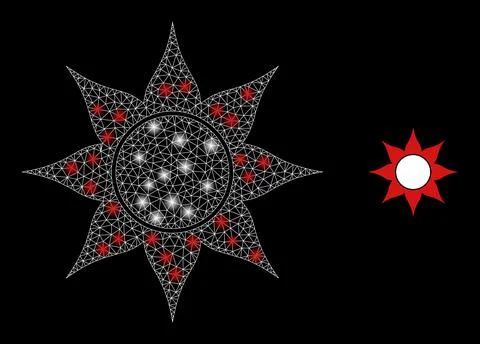 Black Sun Icon - Wire Frame Mesh with Constellation Nodes Illustrazione stock