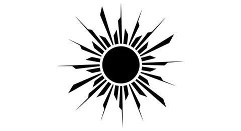 A black sun symbol with rays extending outwards Ilustração Stock