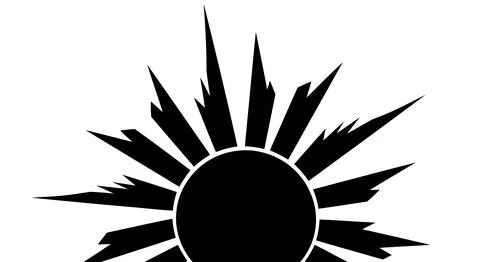 A black sun symbol with rays extending outwards Ilustração Stock