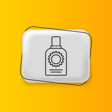 Black Sunscreen spray bottle icon isolated on yellow background. Protection.. Stock Illustration