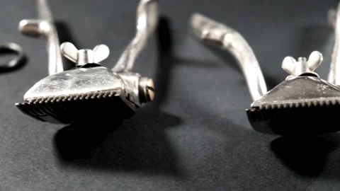 On a black surface are old barber tools. Vintage 動画素材 143176847