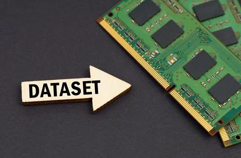 On the black surface lies RAM and an arrow with the inscription - Dataset 写真素材