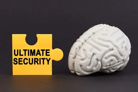 On a black surface there is a brain and a yellow puzzle with the inscriptio.. 写真素材