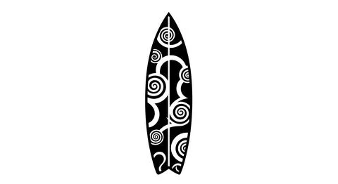 A black surfboard with white swirling patterns Stock Illustration