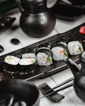 Black sushi set on the table Stock Photos
