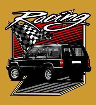 Black suv racing flag background vector template Stock Illustration