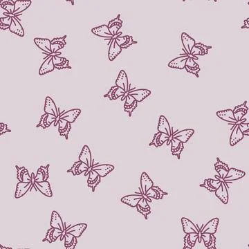 Black swallowtail spring line seamless pattern Stock Illustration
