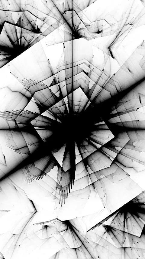 Black swirling pattern of curved shapes and rays on white background Stock Footage 339378533