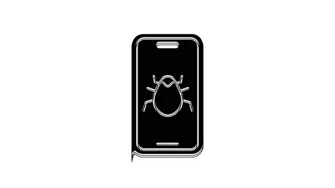 Black System bug on mobile icon isolated on white background. Code bug concept Stock Footage 233957396