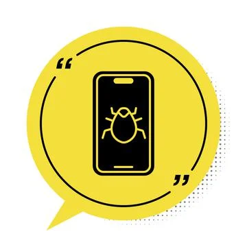 Black System bug on mobile icon isolated on white background. Code bug concept Illustrazione stock