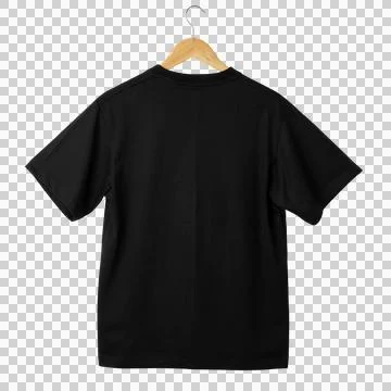 Black T-Shirt Back View Mockup on Wooden Hanger Stock Illustration
