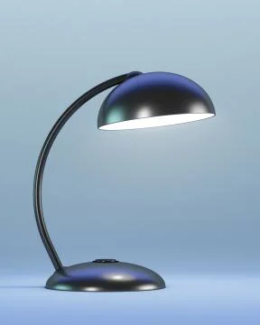 The black table lamp is on. Blue background 스톡 일러스트