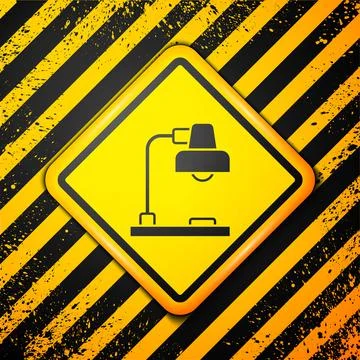 Black Table lamp icon isolated on yellow background. Warning sign. Vector Stock Illustration