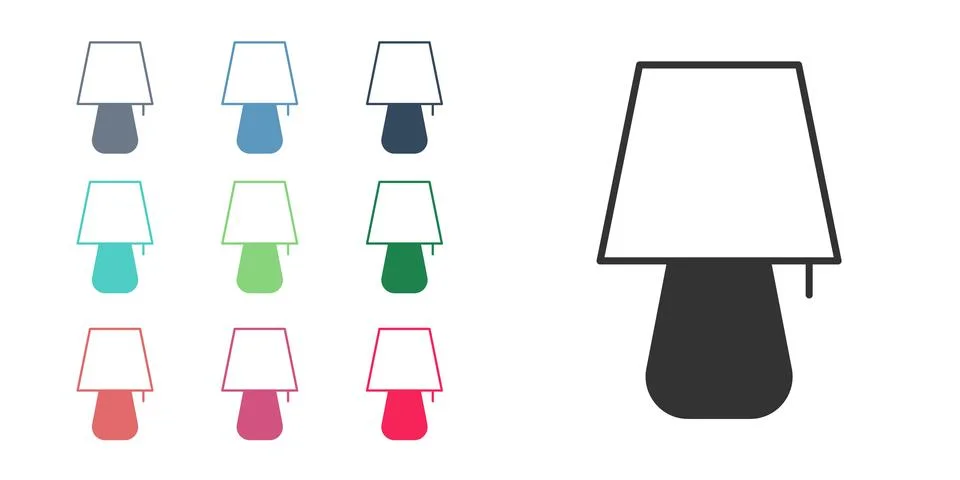 Black Table lamp icon isolated on white background. Night light. Set icons Stock Illustration