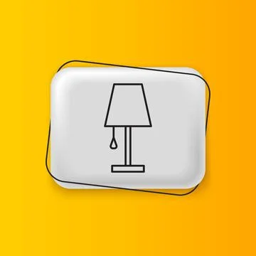 Black Table lamp icon isolated on yellow background. Silver rectangle butto.. Illustrazione stock