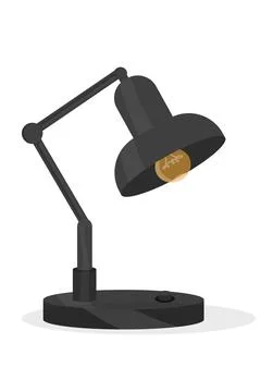 Black table lamp for office or study on white background with lamp interior Illustrazione stock