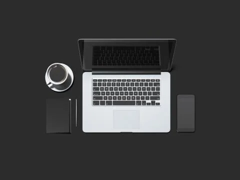 Black table with modern laptops. 3d rendering Stock Illustration