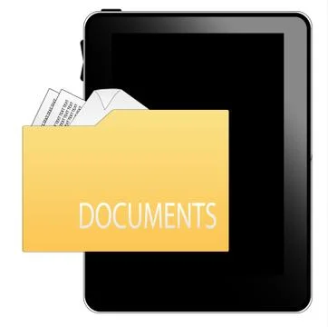 Black table pc with documents icon 스톡 일러스트