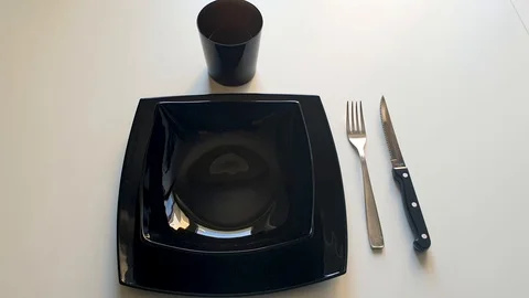 Black table set Stock Footage 101783338