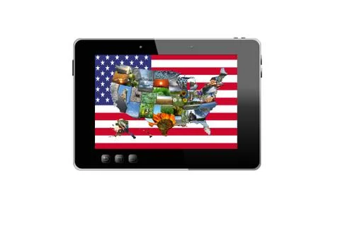 Black tablet and colorful map of usa 스톡 일러스트